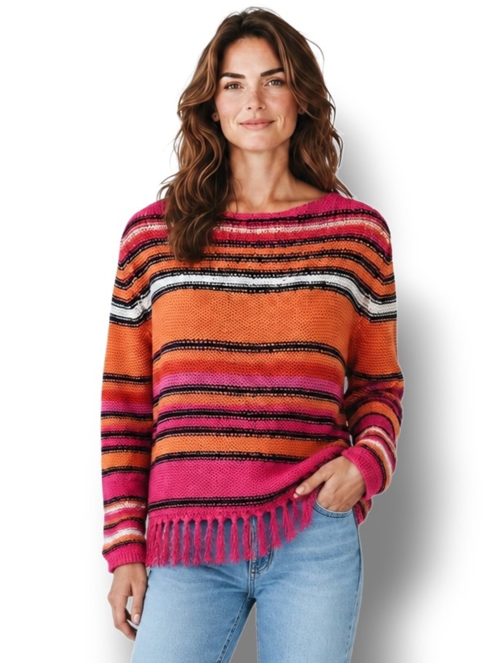 Ruby Rd. Favorites Women’s Open Weave Pullover Sweater Retro Boho Chic Fringe M